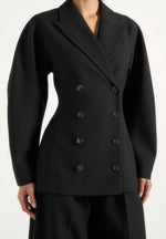 Greer - Wool-Blend Balloon Sleeve Double Breasted Blazer - Black