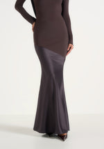 Priya - Beaded Cowl Back Two Tone Fishtail Gown - Brown