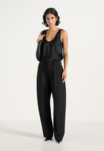 Kylie - Barrel Leg Press Crease Wool-Blend Trousers - Black