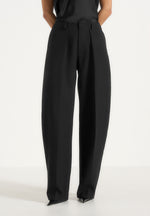Kylie - Barrel Leg Press Crease Wool-Blend Trousers - Black