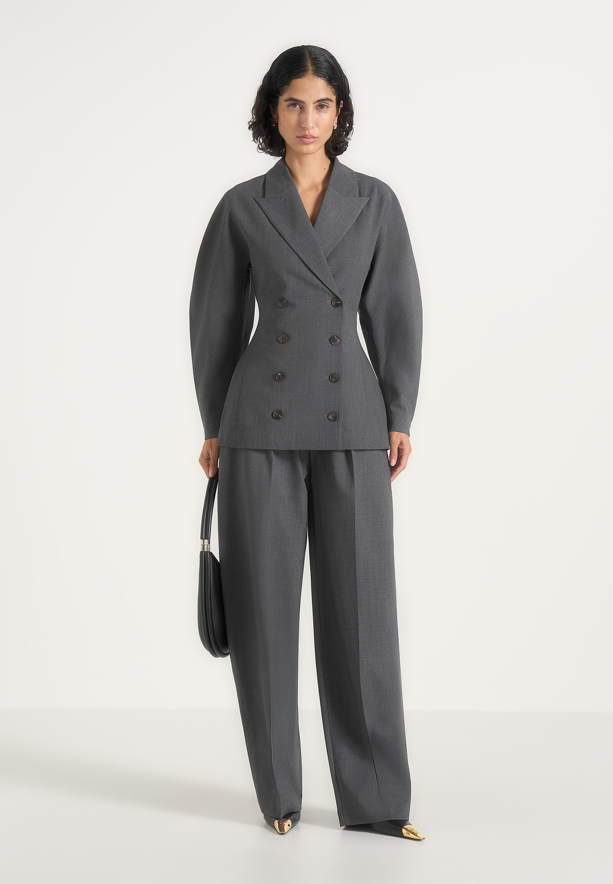 Kylie - Barrel Leg Press Crease Wool-Blend Trousers - Grey