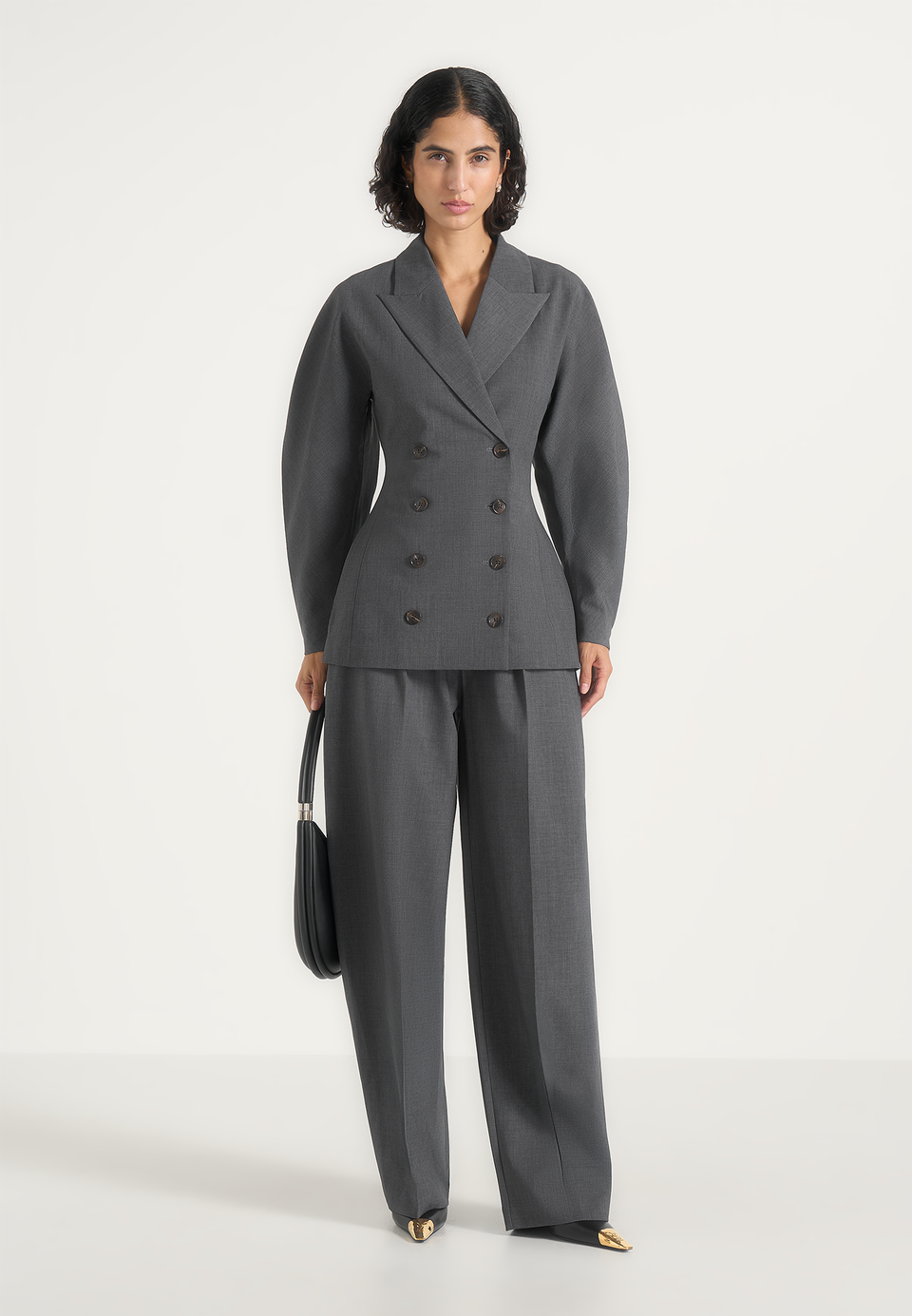 Kylie - Barrel Leg Press Crease Wool-Blend Trousers - Grey