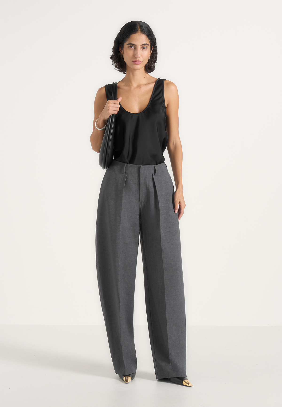 Kylie - Barrel Leg Press Crease Wool-Blend Trousers - Grey