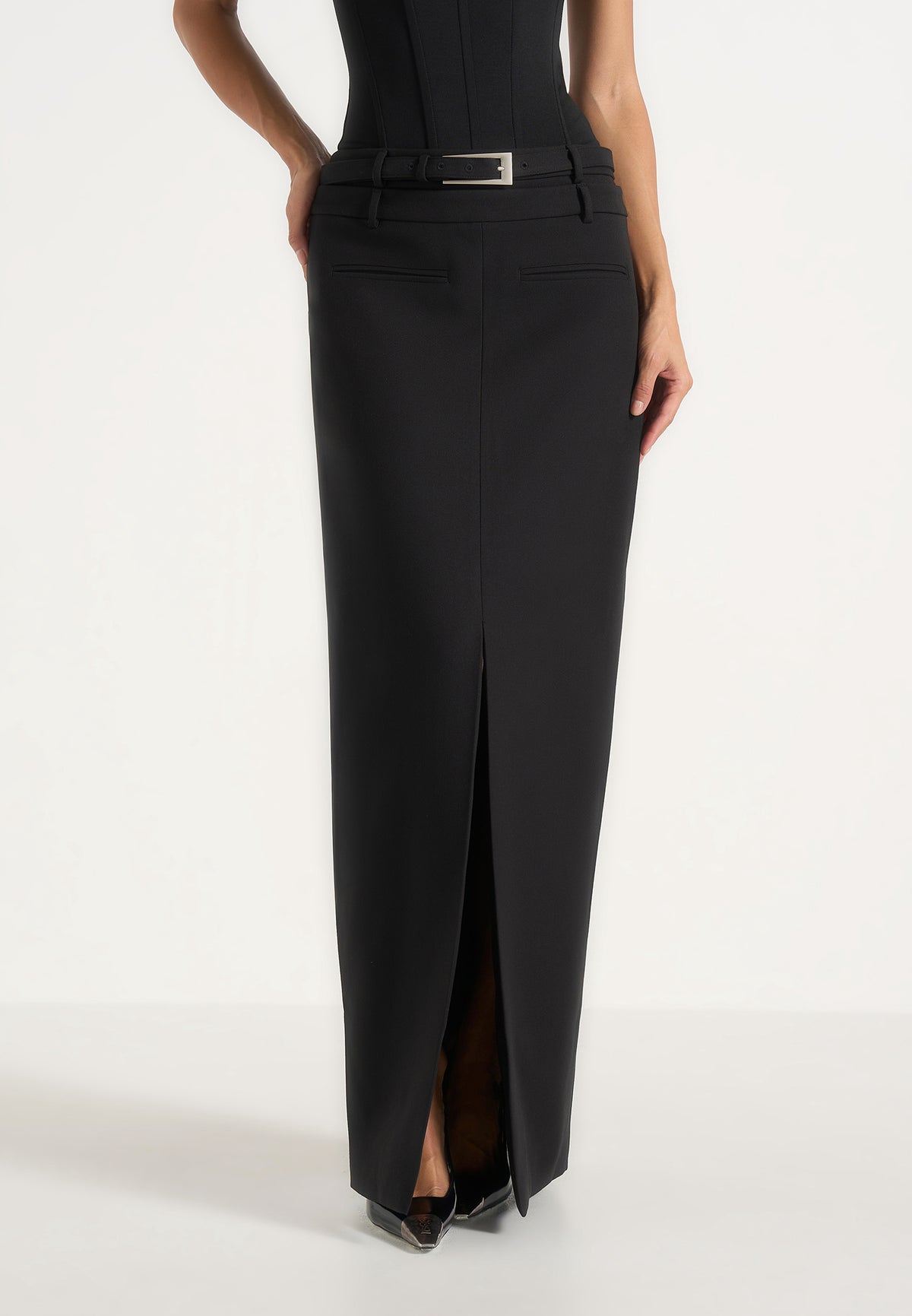 Larissa - Tailored Wool-Blend Maxi Pencil Skirt - Black