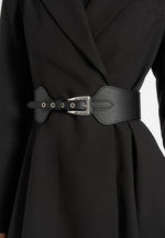 Seraphine - Fluted Hem Belted Wool-Blend Coat - Black