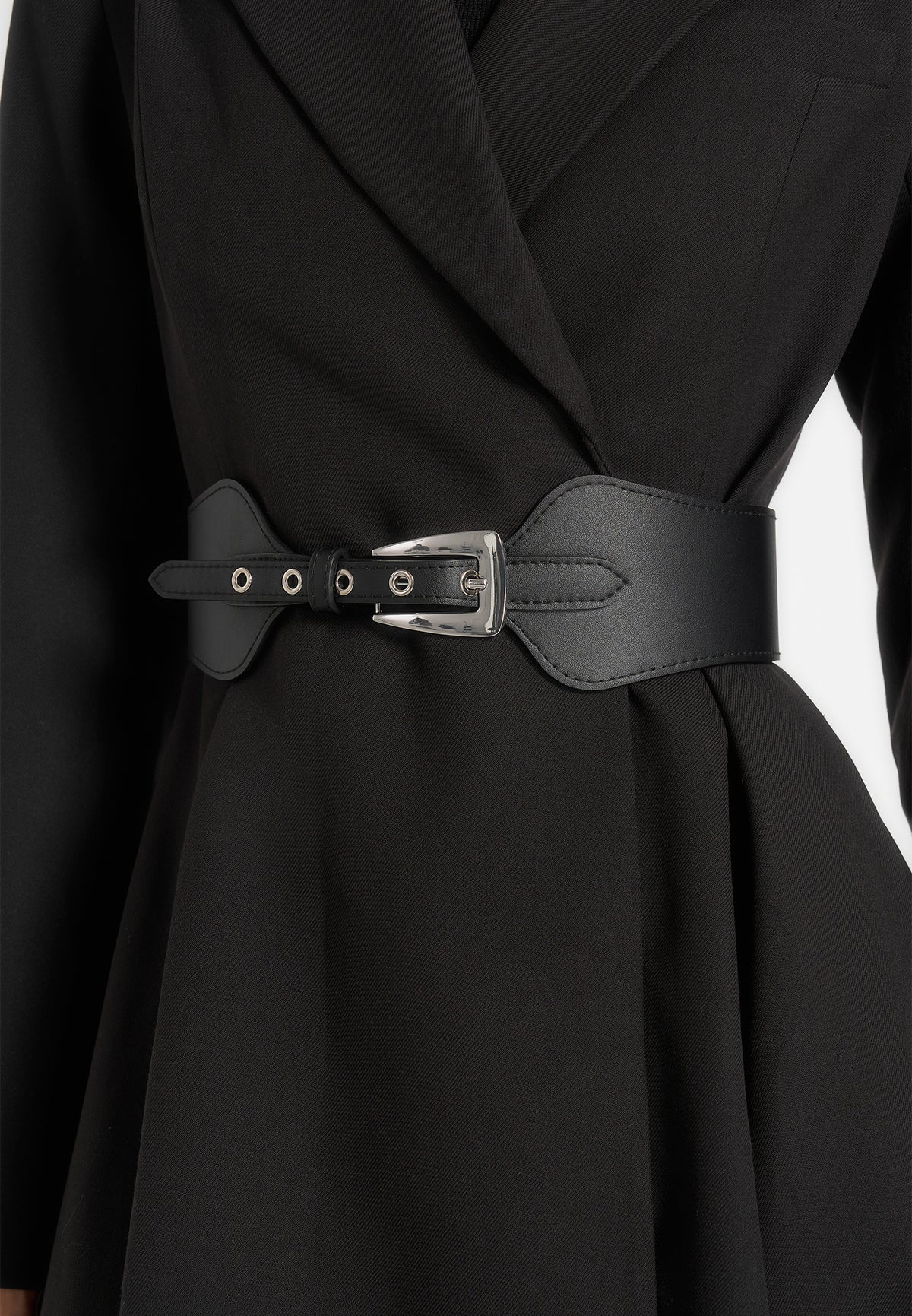 Seraphine - Fluted Hem Belted Wool-Blend Coat - Black