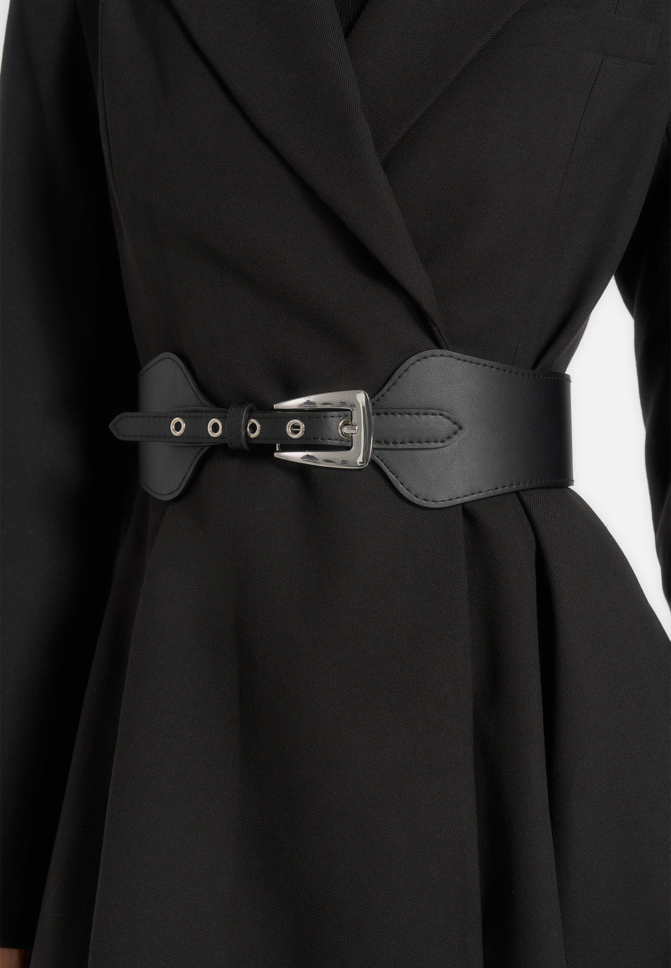 Seraphine - Fluted Hem Belted Wool-Blend Coat - Black