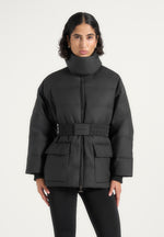 Kaia - Belted Puffer Jacket - Black
