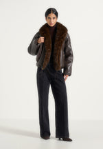 Oakley - Fur Collar Leather Bomber Jacket - Brown