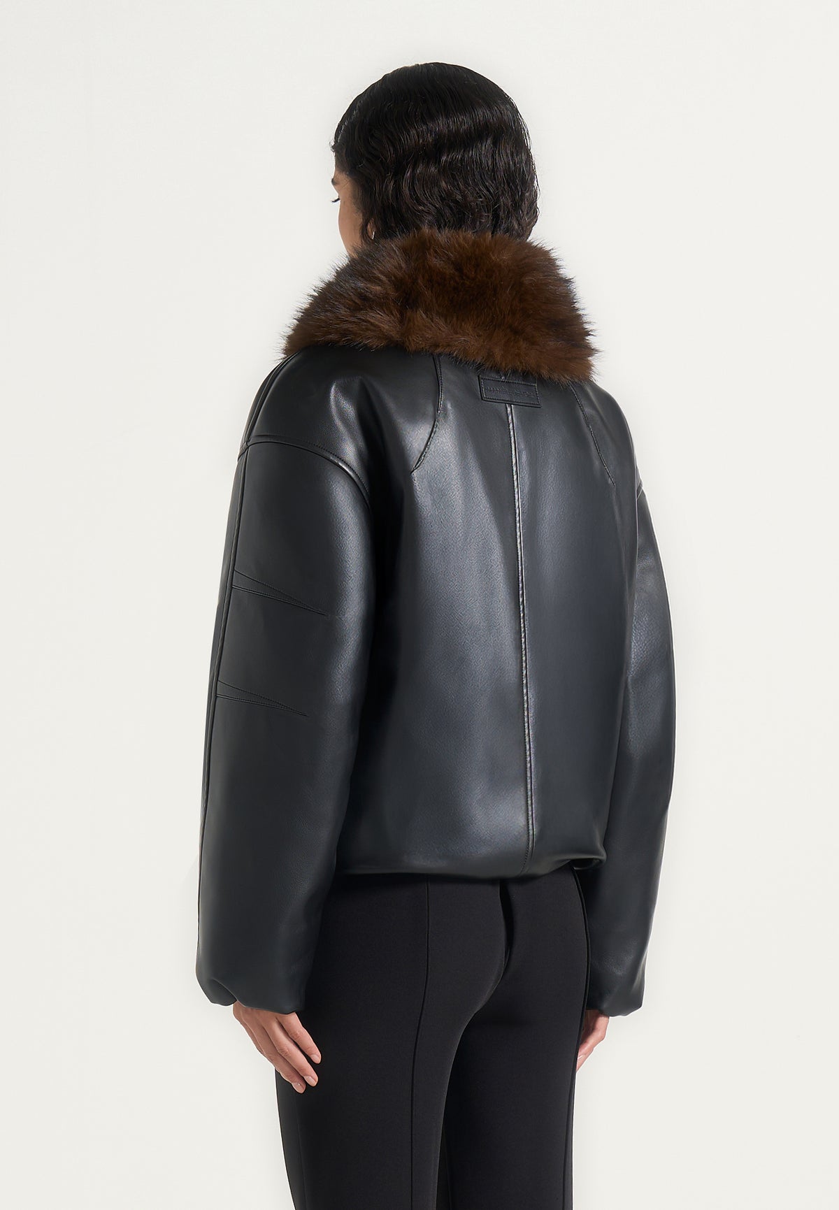 Oakley - Fur Collar Leather Bomber Jacket - Black