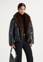 Oakley - Fur Collar Leather Bomber Jacket - Black