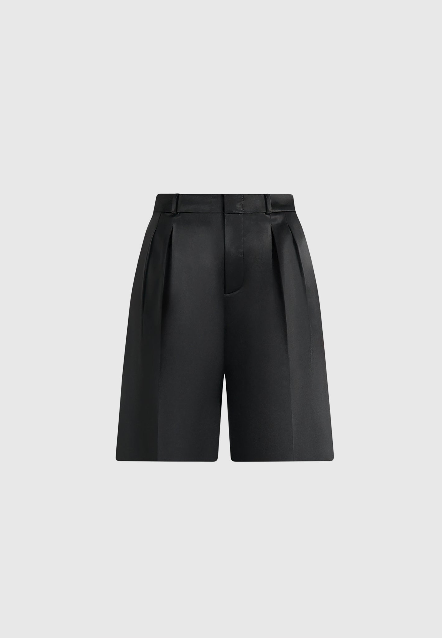 Lorette - Twin Pleat Satin Shorts - Black