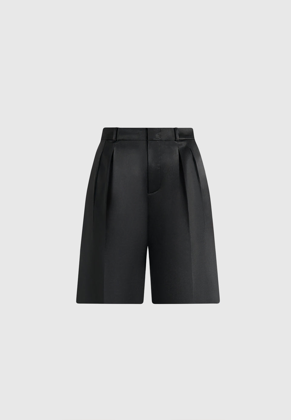 Lorette - Twin Pleat Satin Shorts - Black