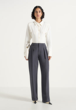 Julie - Tailored Twin Pleat Wool-Blend Trousers - Grey