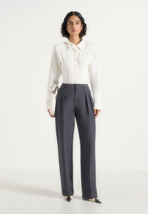 Julie - Tailored Twin Pleat Wool-Blend Trousers - Grey