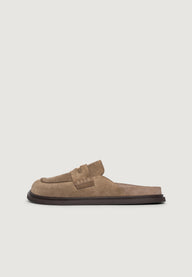 Sidney - Women's Suede Loafer Mule - Taupe