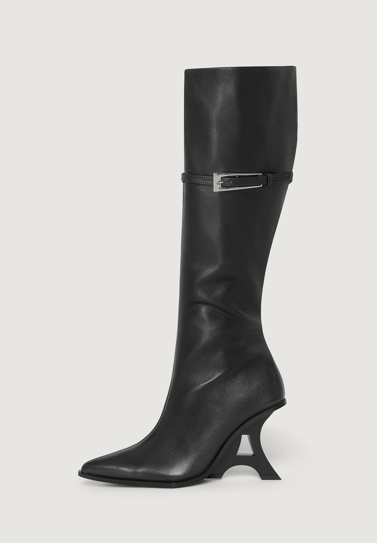 L'Eiffel - Pointed Knee High Leather Boot With Buckle - Black