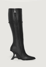L'Eiffel - Pointed Knee High Leather Boot With Buckle - Black