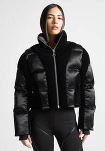 Satin and Velvet Puffer Jacket - Black