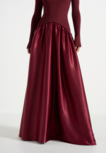 Adeline - Knit & Satin Curved Hem Maxi Dress - Wine Red