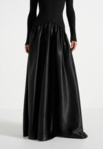 Adeline - Knit & Satin Curved Hem Maxi Dress - Black