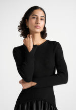 Adeline - Knit & Satin Curved Hem Maxi Dress - Black