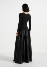 Adeline - Knit & Satin Curved Hem Maxi Dress - Black