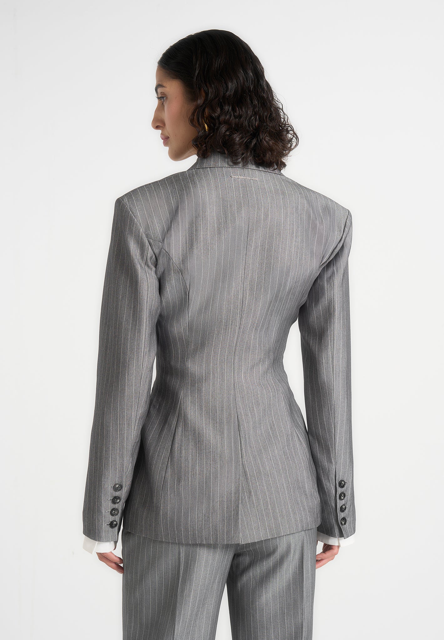 Delphine - Pinstripe Wrap Tie Blazer - Grey