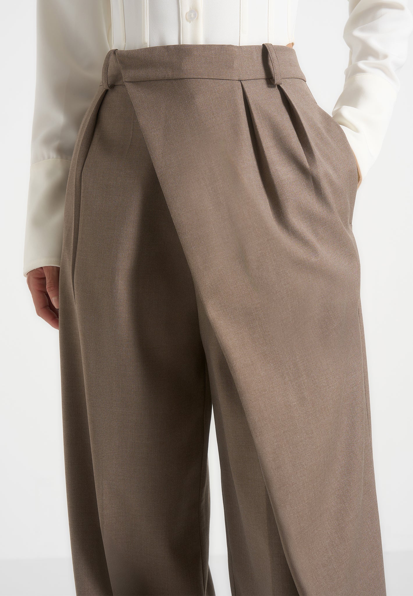 Colette - Tailored Wrap Pleat Trousers - Taupe