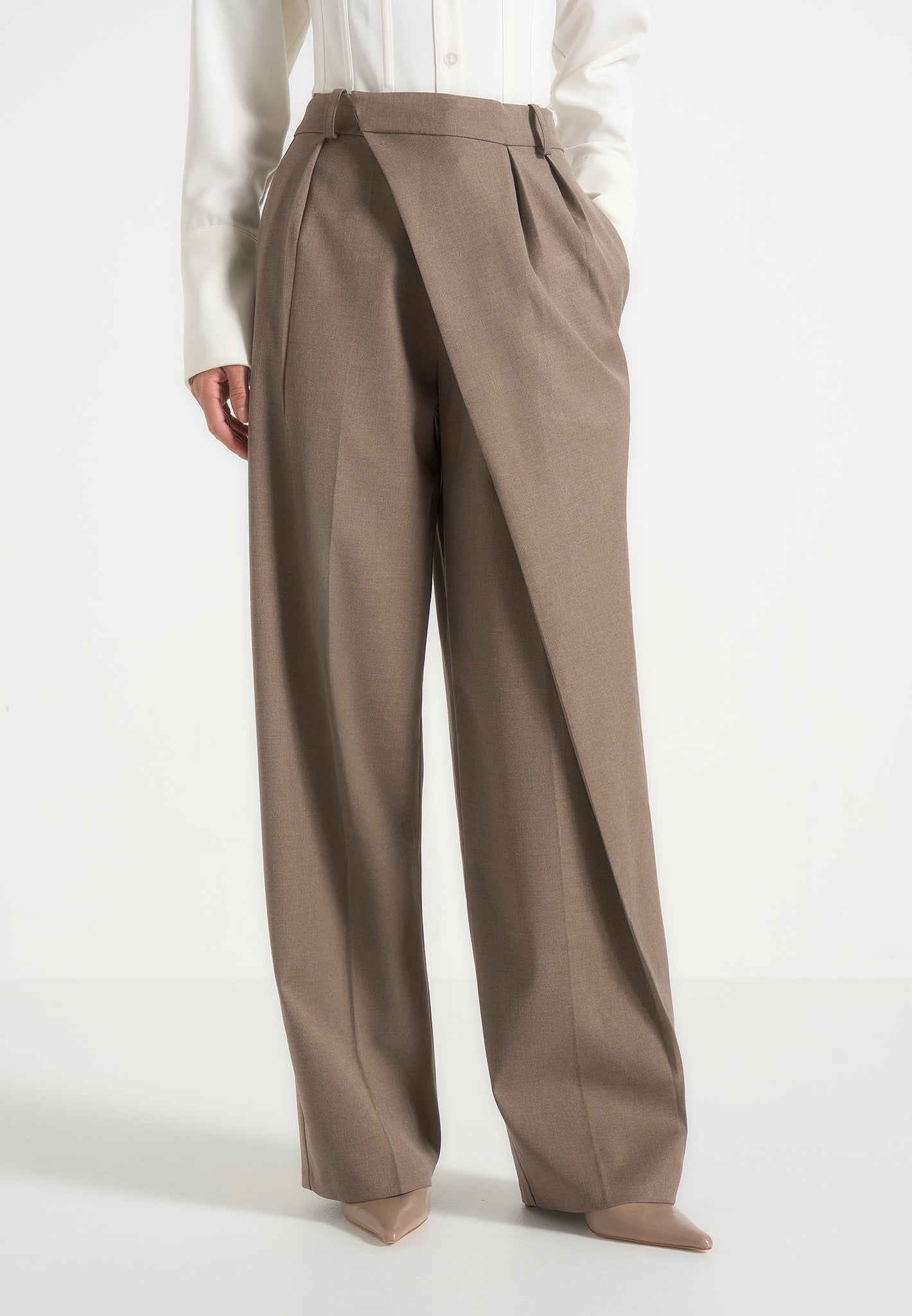 Colette - Tailored Wrap Pleat Trousers - Taupe 