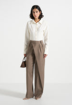 Colette - Tailored Wrap Pleat Trousers - Taupe