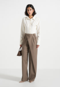 Colette - Tailored Wrap Pleat Trousers - Taupe