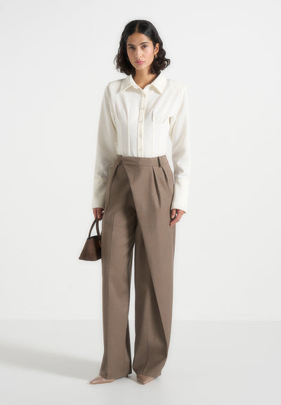 Colette - Tailored Wrap Pleat Trousers - Taupe