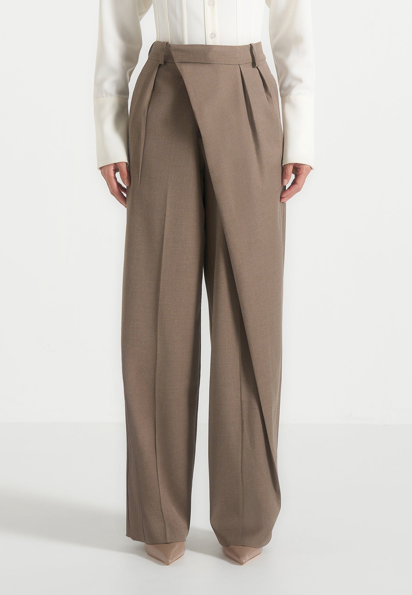 Colette - Tailored Wrap Pleat Trousers - Taupe