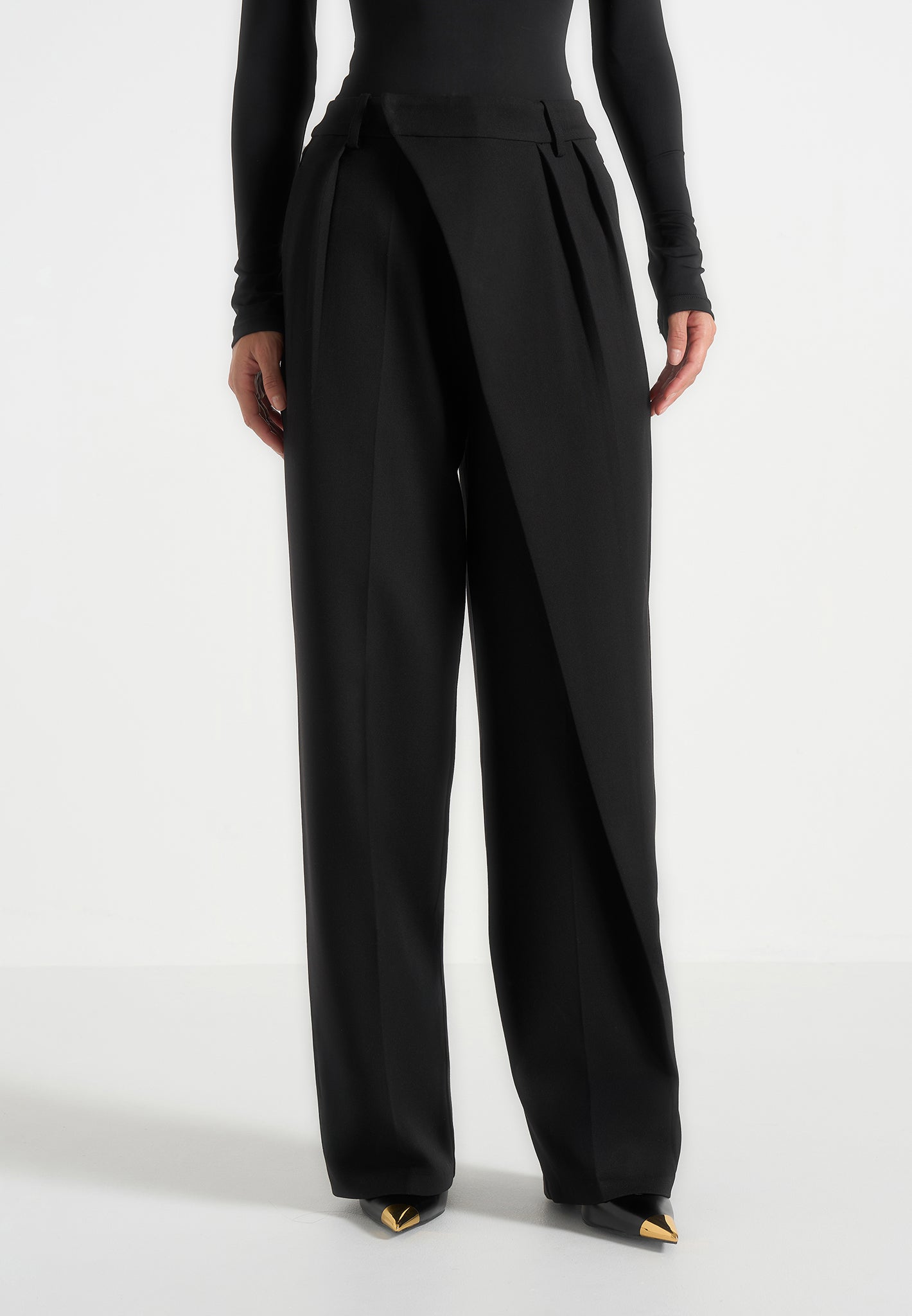 Colette - Tailored Wrap Pleat Trousers - Black 