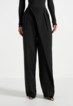 Colette - Tailored Wrap Pleat Trousers - Black