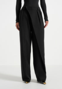 Colette - Tailored Wrap Pleat Trousers - Black