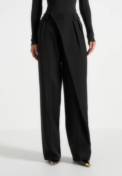 Colette - Tailored Wrap Pleat Trousers - Black