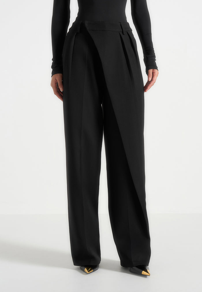 Colette - Tailored Wrap Pleat Trousers - Black