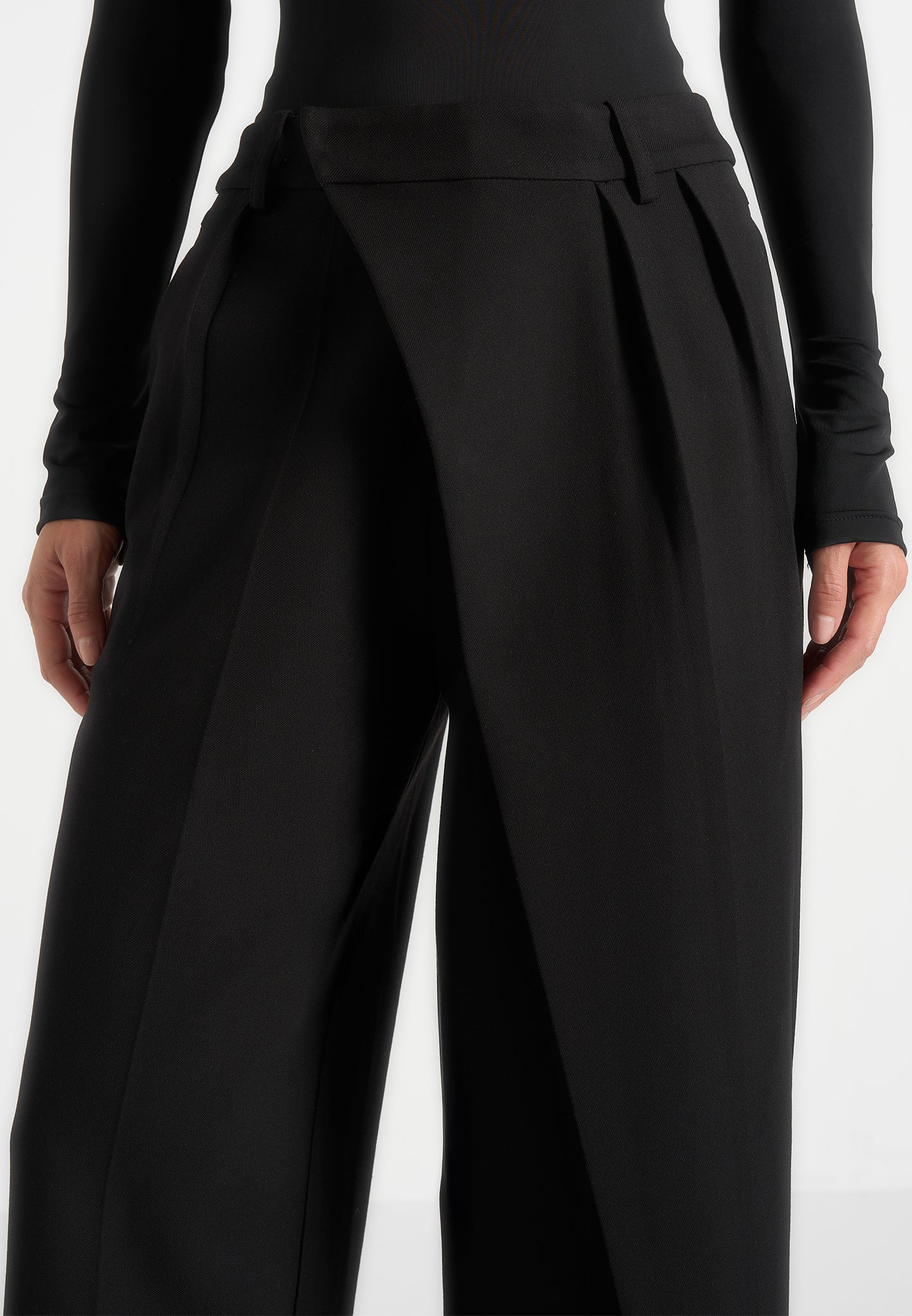 Colette - Tailored Wrap Pleat Trousers - Black
