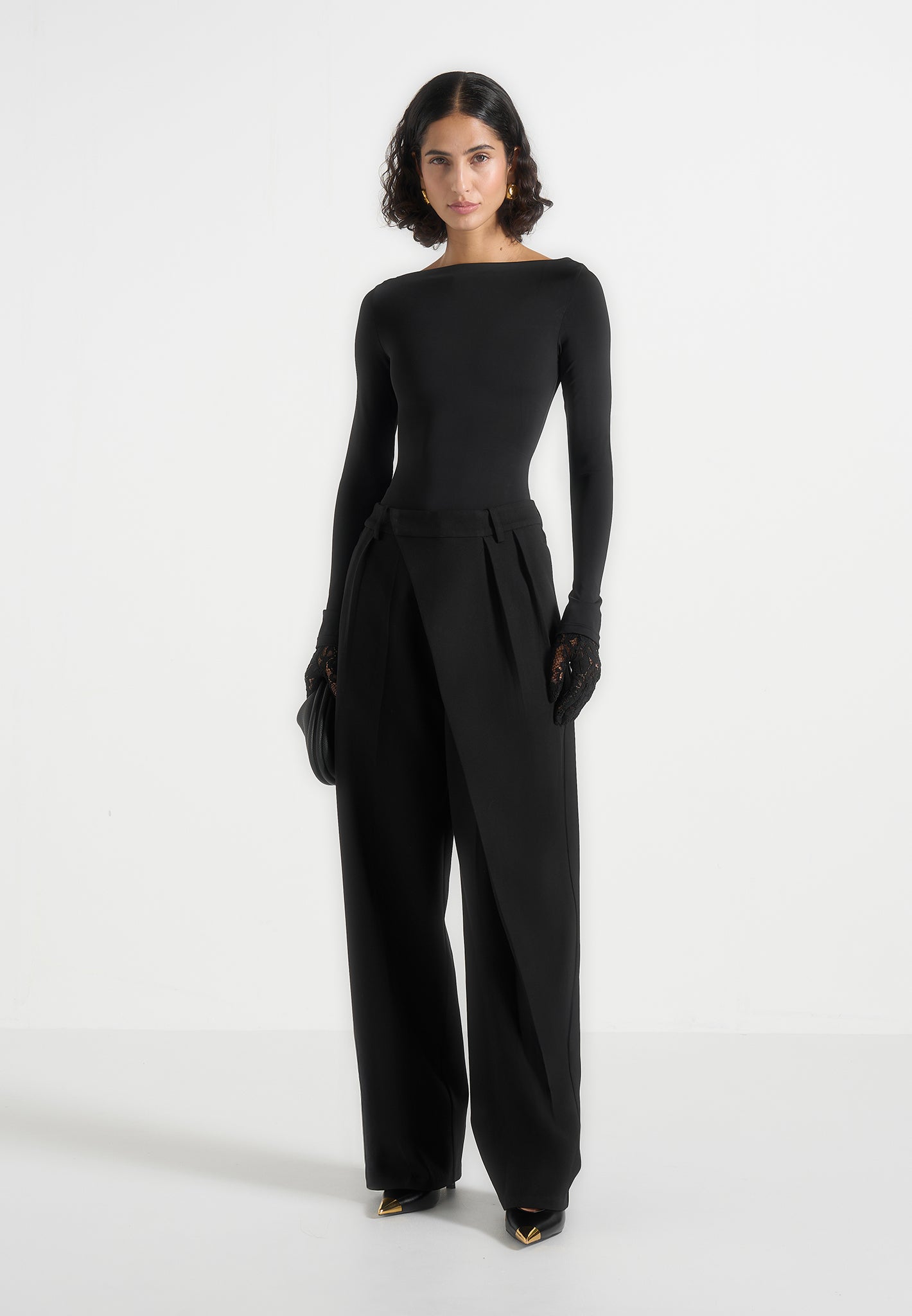 Colette - Tailored Wrap Pleat Trousers - Black 