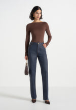 Jana - Wax Effect Denim Boyfriend Jeans - Indigo