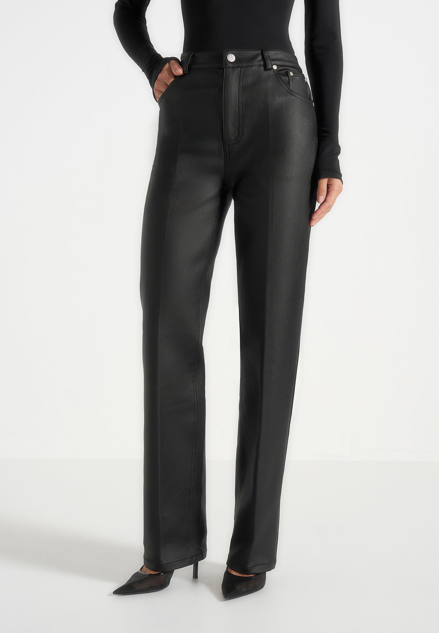 Jana - Wax Effect Denim Boyfriend Jeans - Black