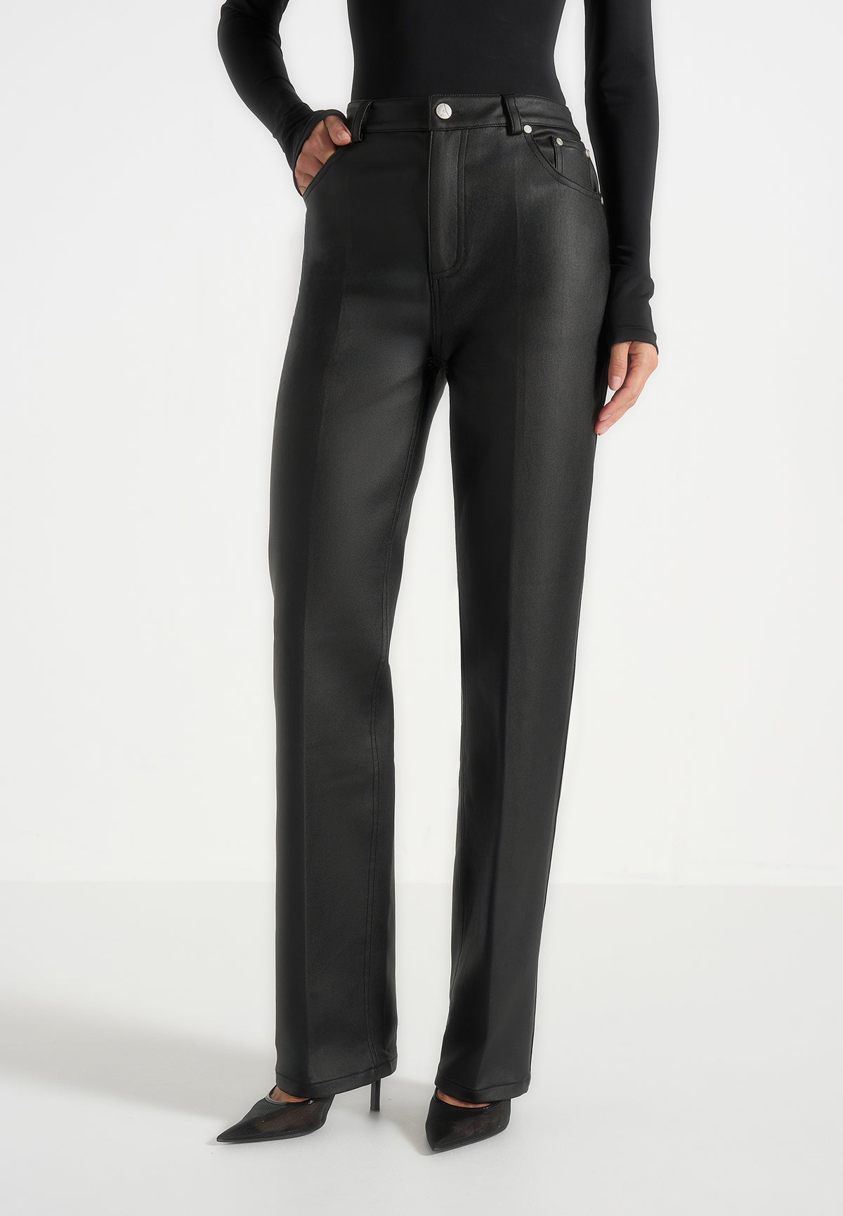 Jana - Wax Effect Denim Boyfriend Jeans - Black