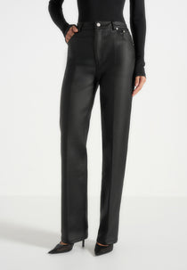 Jana - Wax Effect Denim Boyfriend Jeans - Black