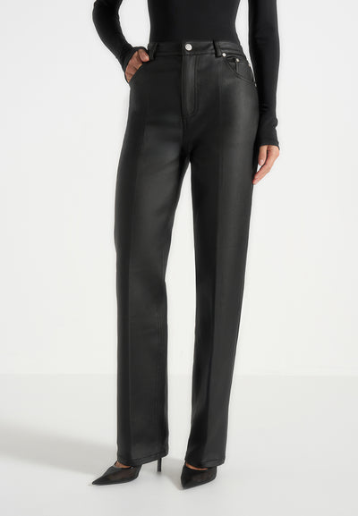 Jana - Wax Effect Denim Boyfriend Jeans - Black