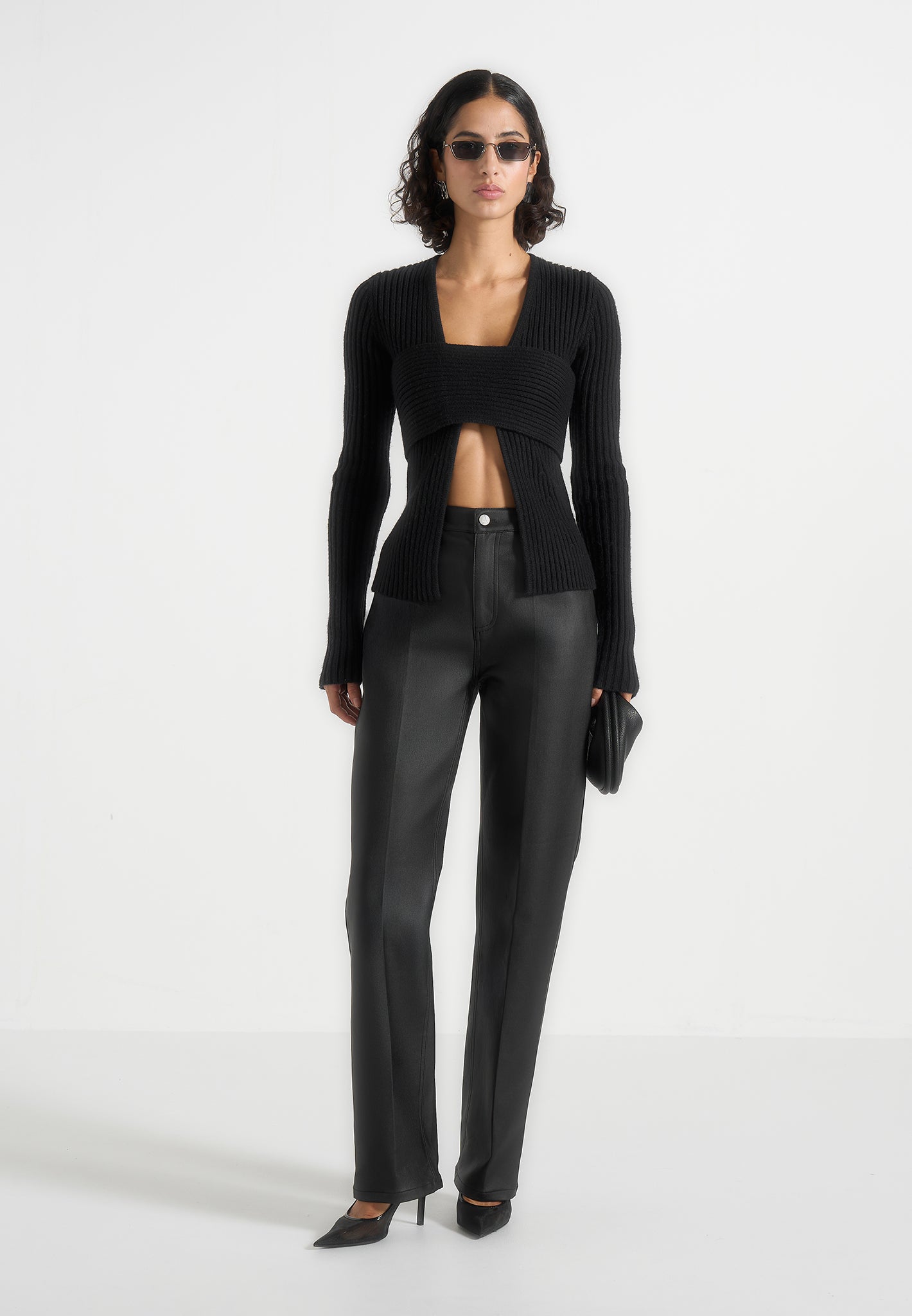 Jana - Wax Effect Denim Boyfriend Jeans - Black 