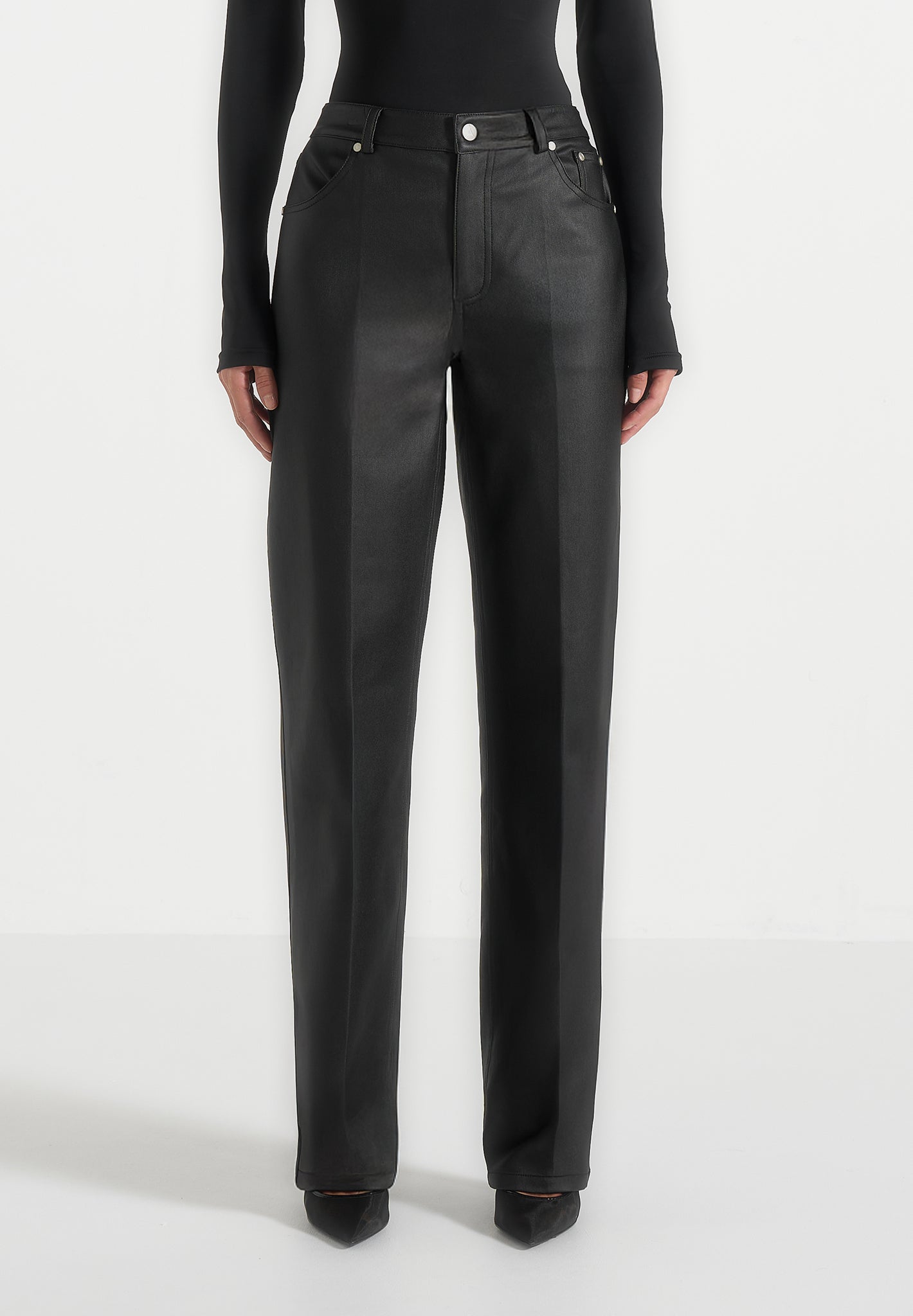 Jana - Wax Effect Denim Boyfriend Jeans - Black 