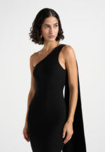 Laya - Asymmetric Knit Midaxi Dress With Scarf - Black