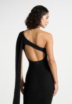 Laya - Asymmetric Knit Midaxi Dress With Scarf - Black